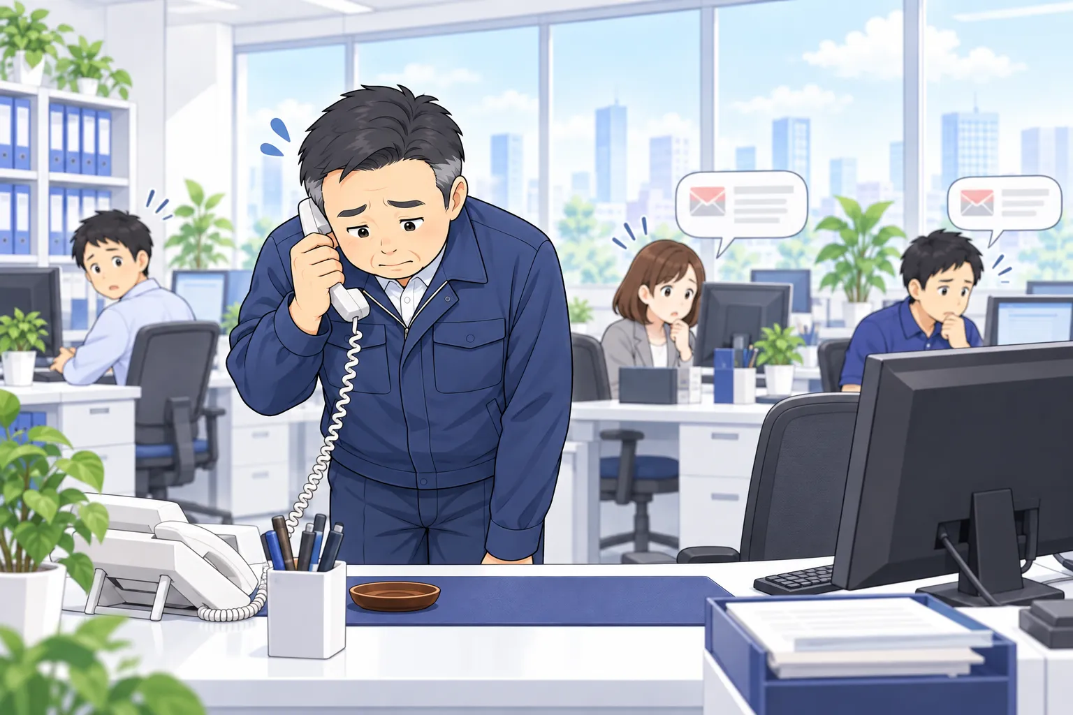 社員たちが「メールが届かない」と困っている。社長が電話で謝っている